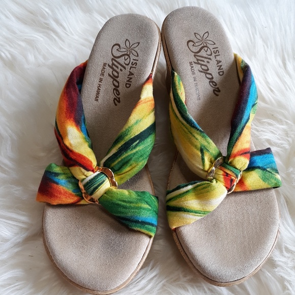 Island slipper Shoes - Island slipper colorful linen wedges